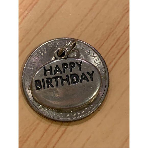 925 Happy Birthday Medallion Sterling Silver Jewelry Charm - Picture 3 of 3